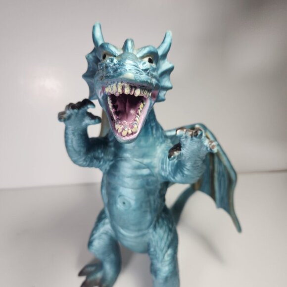 Toy Major Trading Co. Dragon 12" Tall Winged Blue with Gold Dragon Toy 2005 - Picture 2 of 11